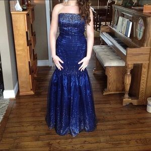 Navy blue and silver mermaid prom dress